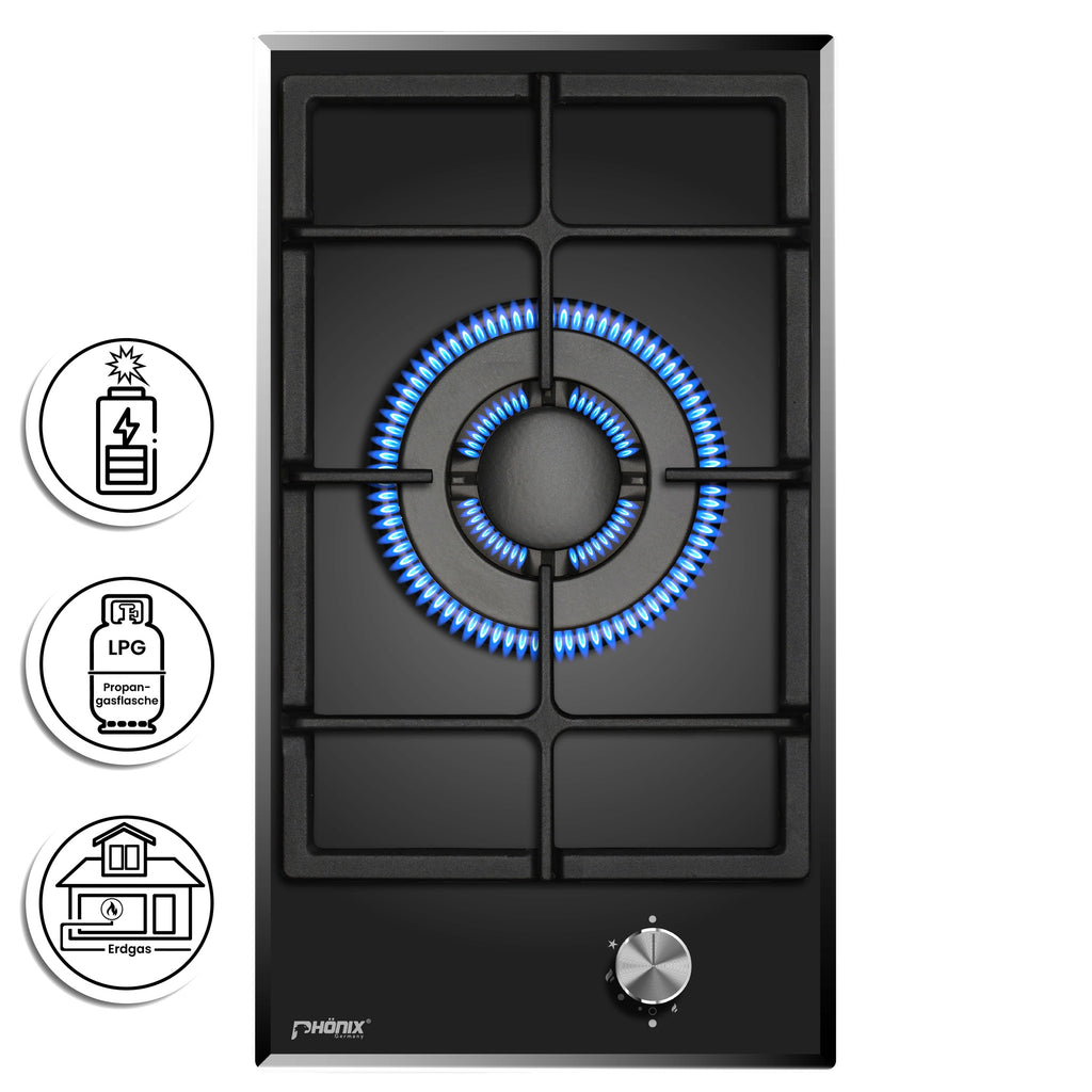Phönix 101GBT Gaskochfeld Glas Gaskocher 1 flammig Wok, Propan /H-Gas