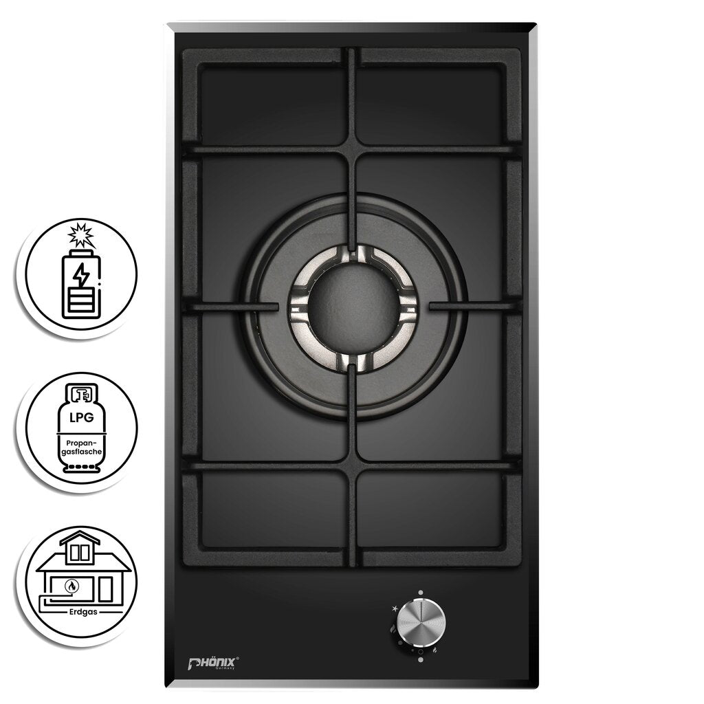 Phönix 101GBT Gaskochfeld Glas Gaskocher 1 flammig Wok, Propan /H-Gas