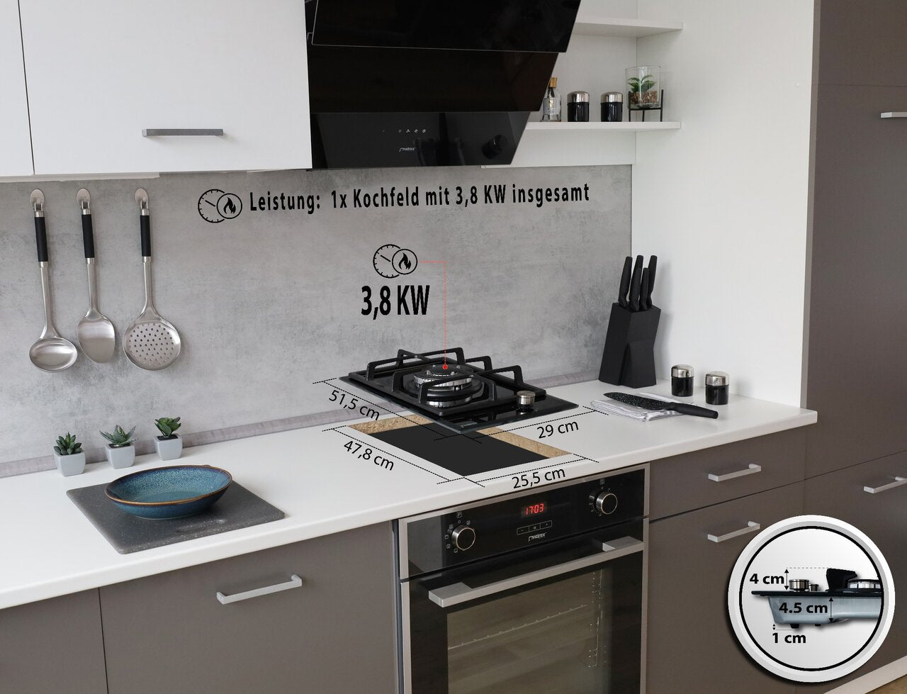 Phönix 101GBT Gaskochfeld Glas Gaskocher 1 flammig Wok, Propan /H-Gas