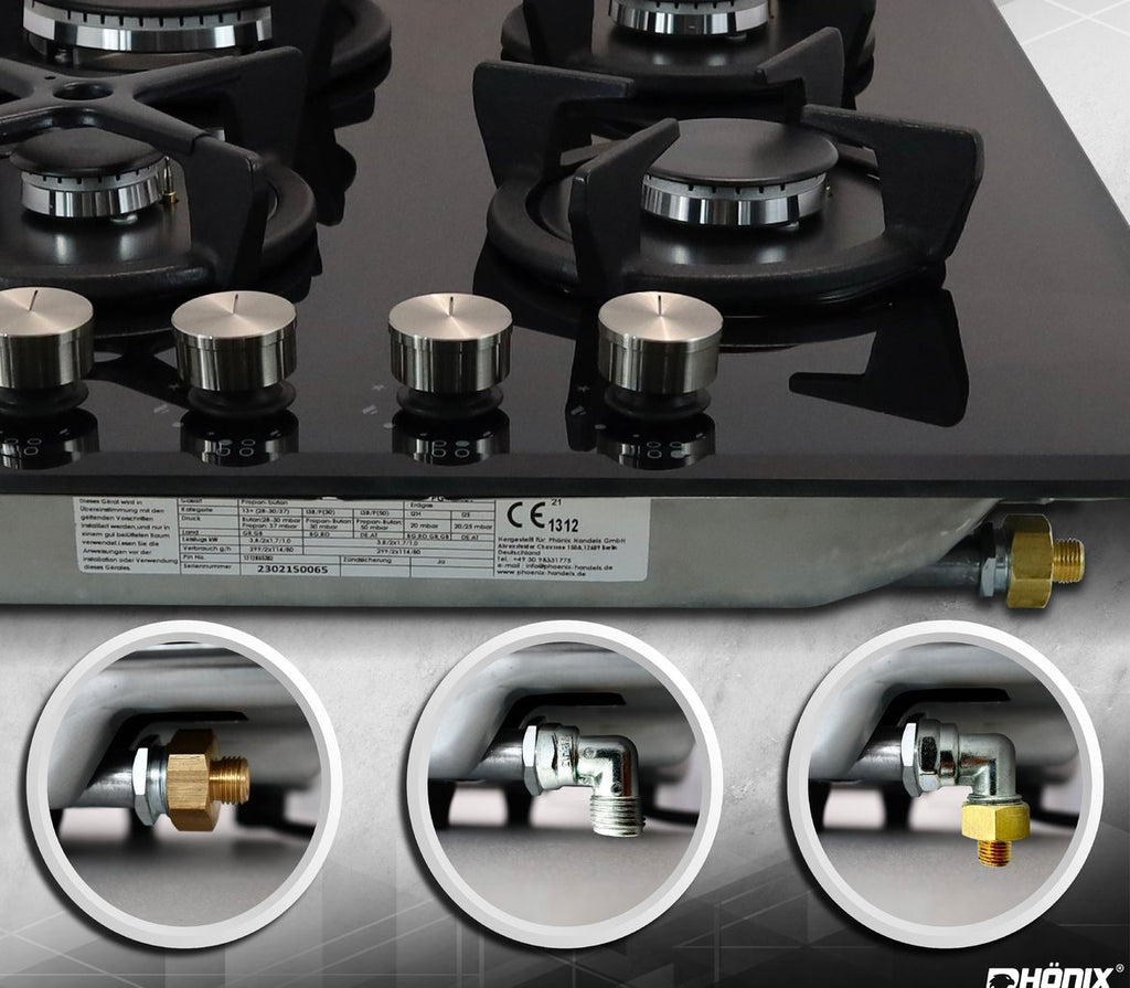 Phönix 112GBT Gaskochfeld Glas Gaskocher 2 flammig, Propan /H-Gas +Set