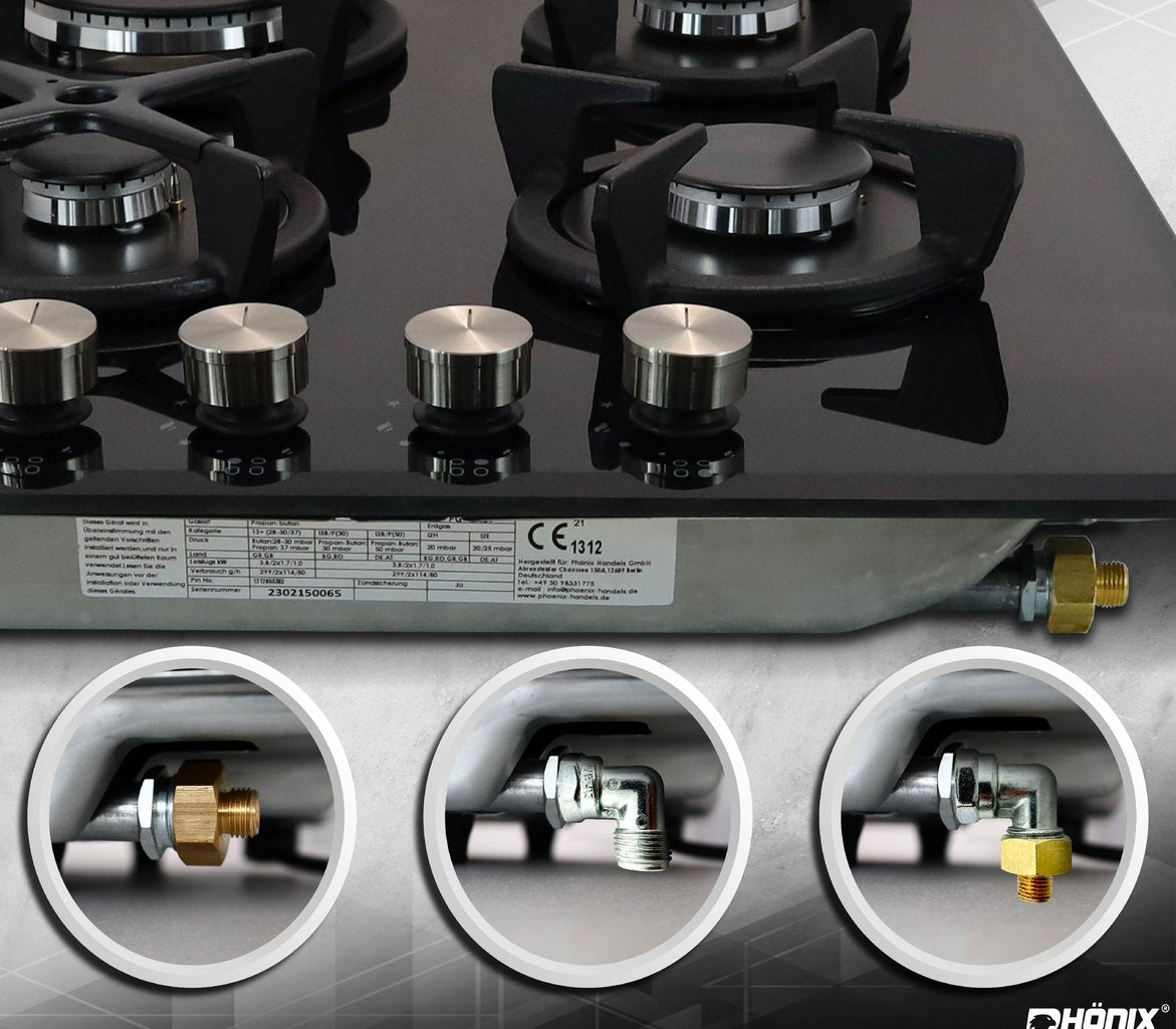 Phönix 112GBT Gaskochfeld Glas Gaskocher 2 flammig, Propan /H-Gas +Set