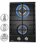 Phönix 112GBT Gaskochfeld Glas Gaskocher 2 flammig, Propan /H-Gas +Set