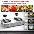 NGB-200 Edelstahl Gaskocher 2 flammig Propan Commpingkocher Gasherd