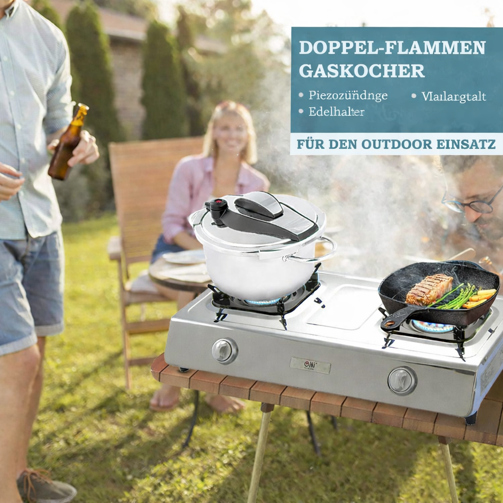 NGB-200 Edelstahl Gaskocher 2 flammig Propan Commpingkocher Gasherd
