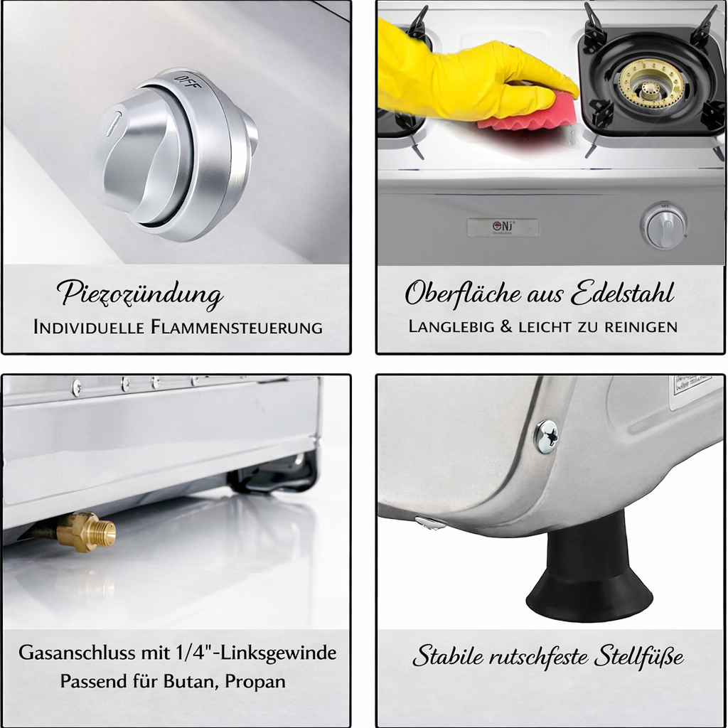 NGB-200 Edelstahl Gaskocher 2 flammig Propan Commpingkocher Gasherd