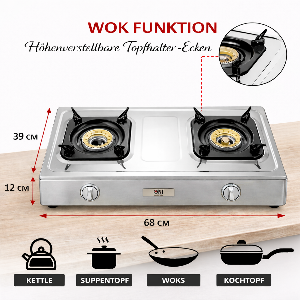 NGB-200 Edelstahl Gaskocher 2 flammig Propan Commpingkocher Gasherd