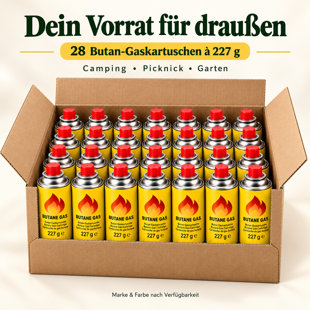 28 × Butan-Gaskartuschen 227 g MSF-1A – Vorratspack für Campingkocher