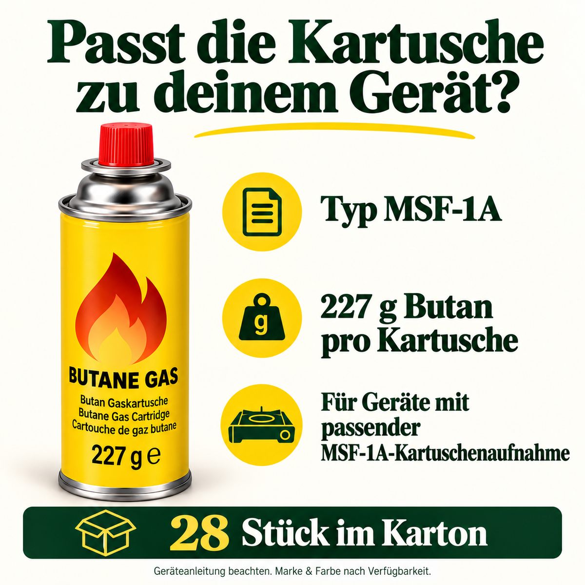 28 × Butan-Gaskartuschen 227 g MSF-1A – Vorratspack für Campingkocher