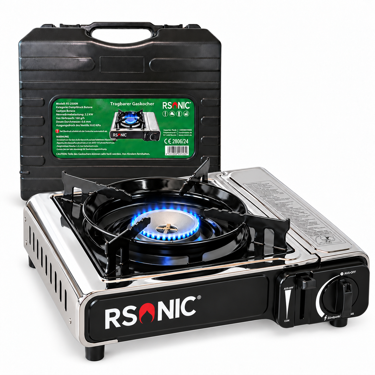 Rsonic Gaskocher Campingkocher 2,2 KW Picknickkocher Kartuschen-Kocher + Koffer