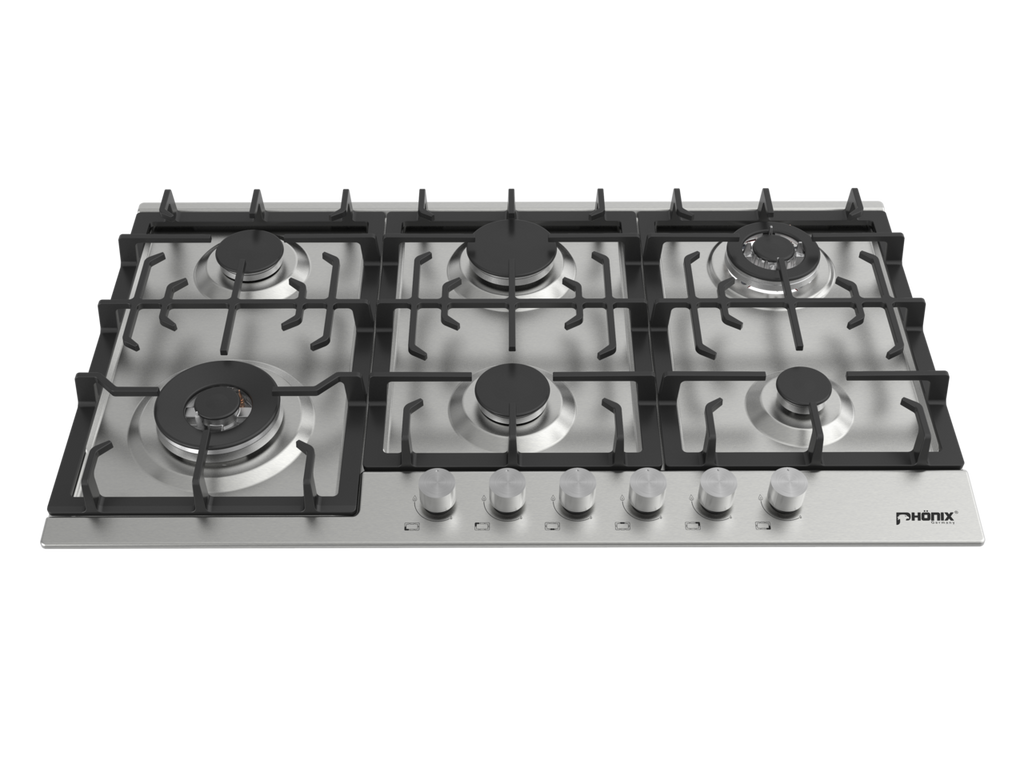 Phönix PS-906L Gaskochfeld 6 flammig Edelstahl 90cm Propan / Erdgas, H