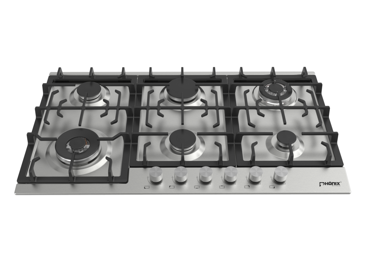 Phönix PS-906L Gaskochfeld 6 flammig Edelstahl 90cm Propan / Erdgas, H