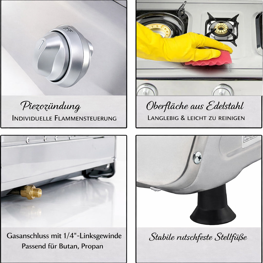 NGB-300 Edelstahl Gaskocher 3 flammig Campingkocher Propangas