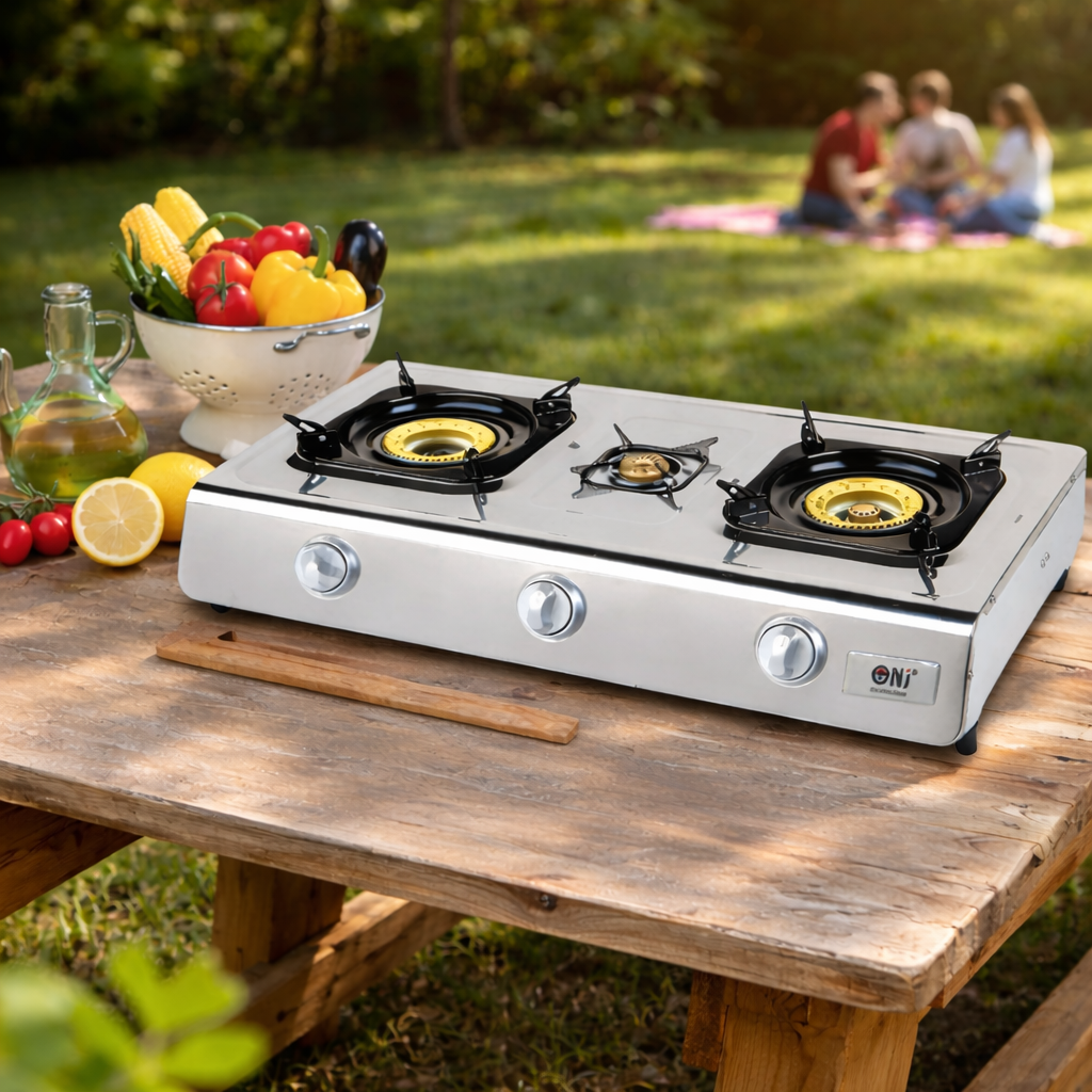 NGB-300 Edelstahl Gaskocher 3 flammig Campingkocher Propangas