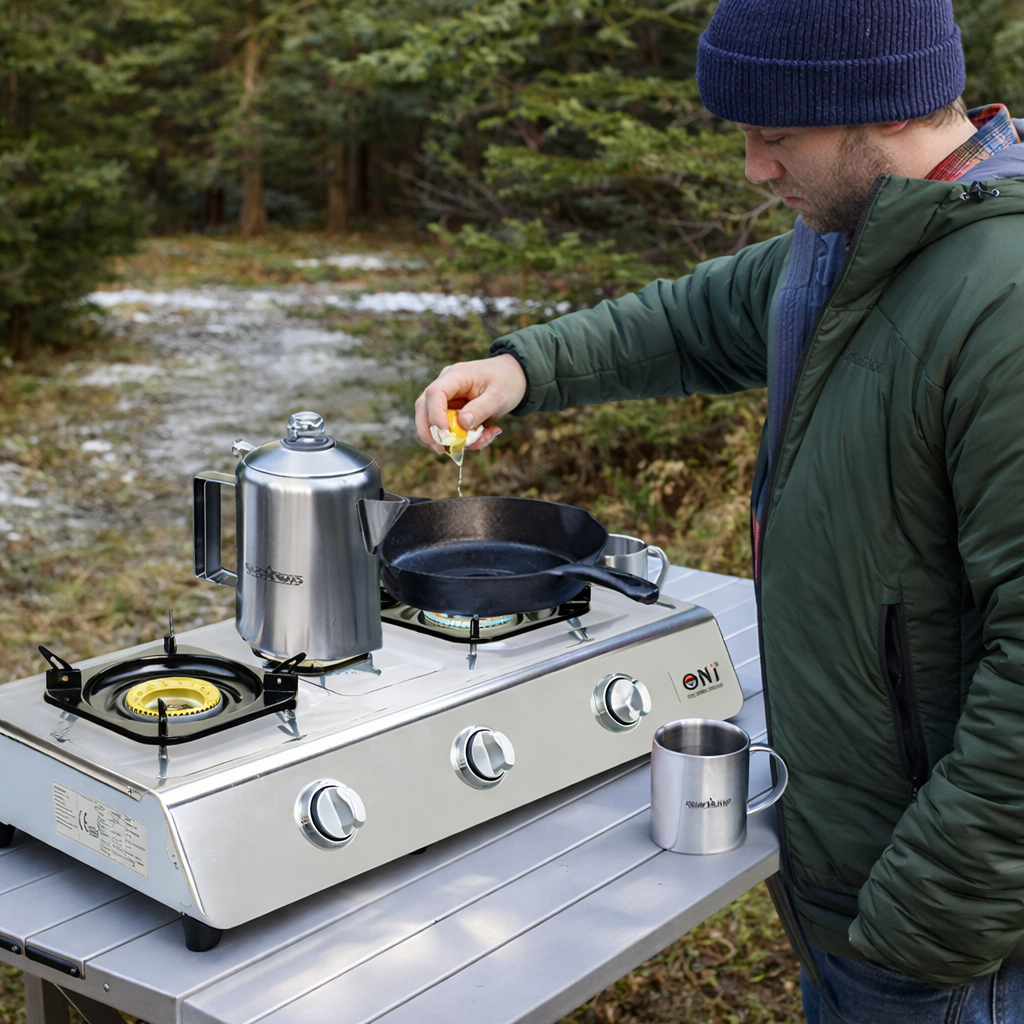 NSD-3 Gaskocher 3 flammig Edelstahl Campingkocher Zündsicherung Propan