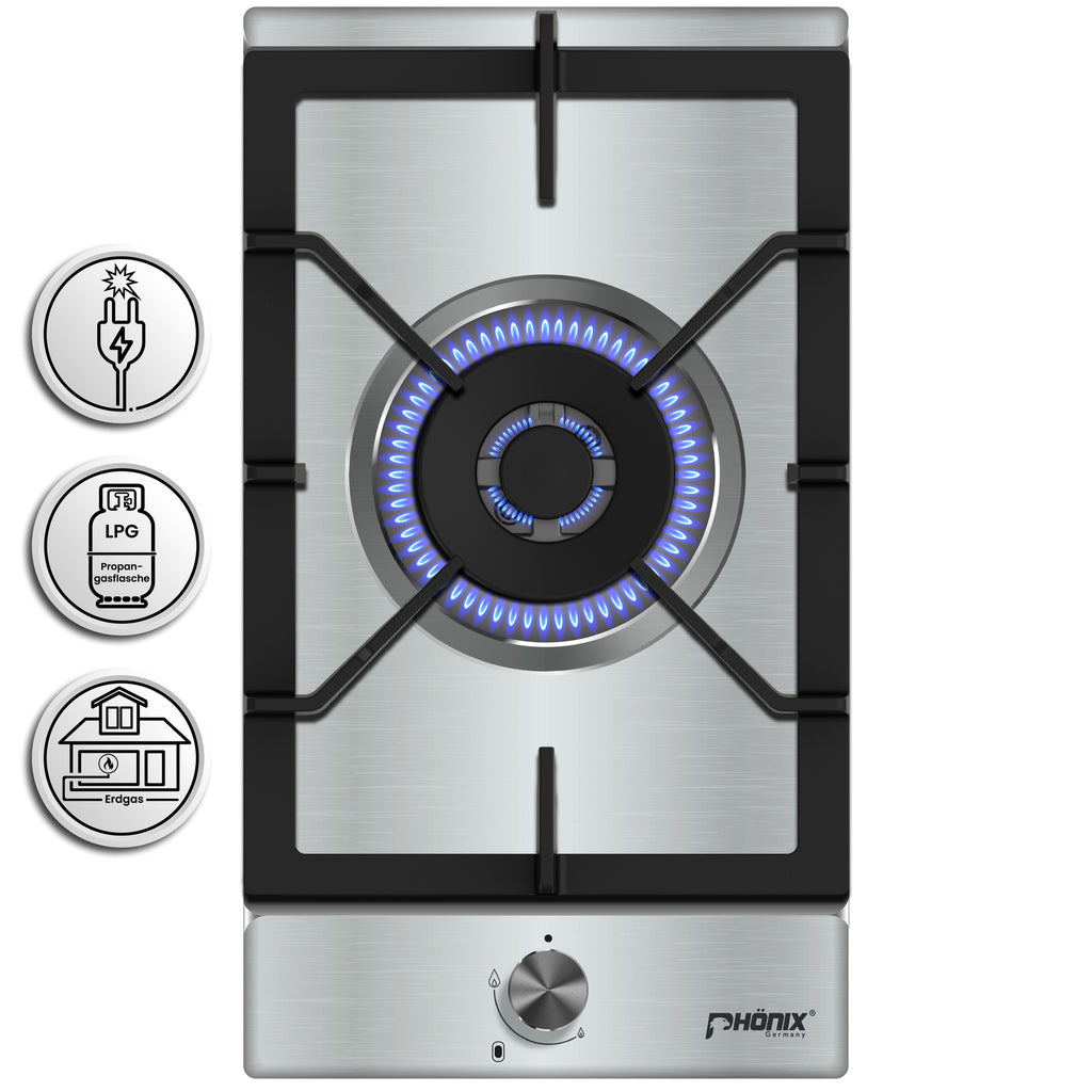 Phönix 301SL Gaskochfeld Edelstahl 1 flammig 4 KW, Propan / H-Gas