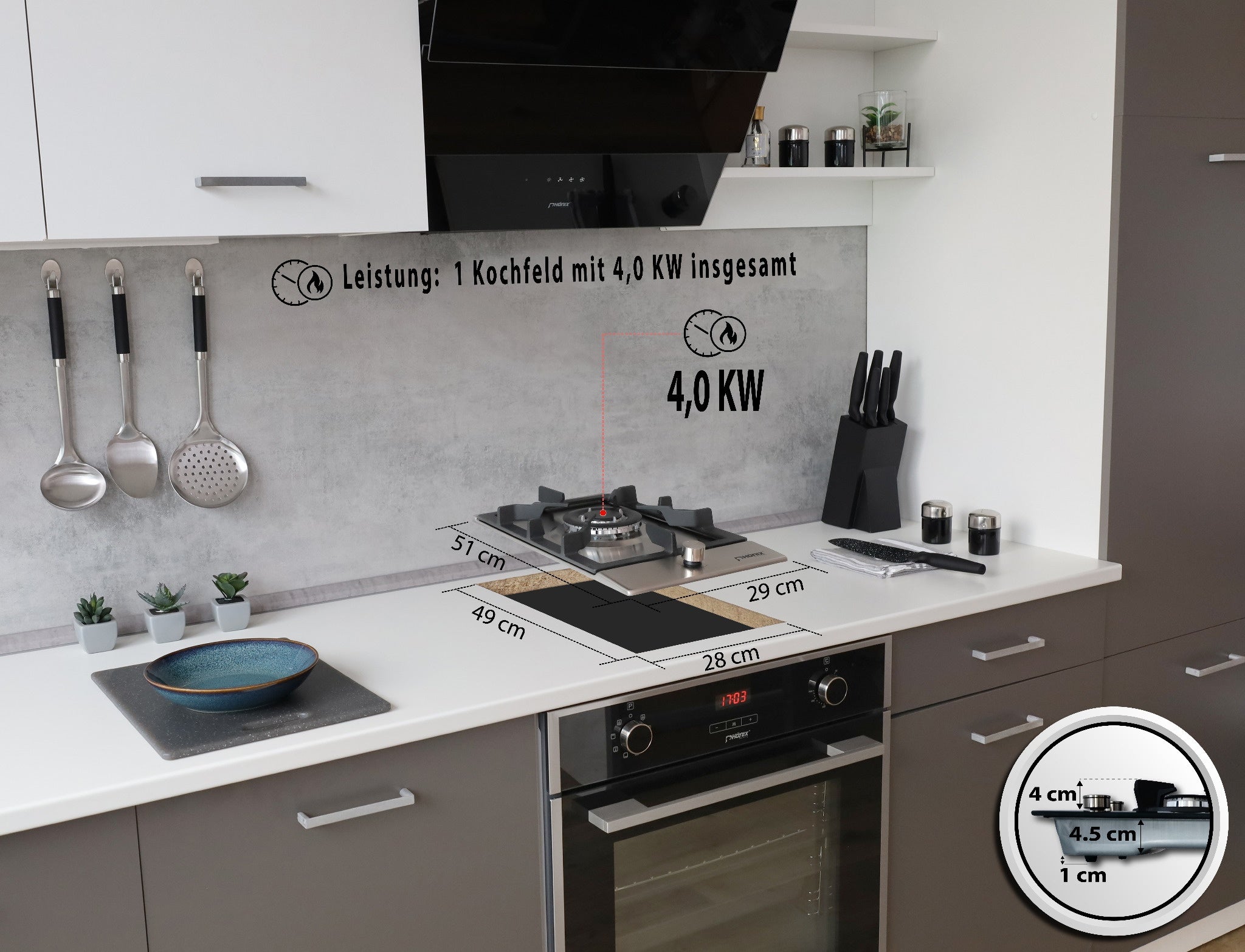 Phönix 301SL Gaskochfeld Edelstahl 1 flammig 4 KW, Propan / H-Gas