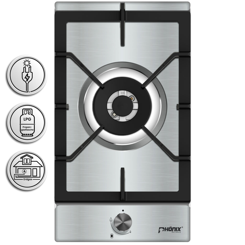 Phönix 301SL Gaskochfeld Edelstahl 1 flammig 4 KW, Propan / H-Gas