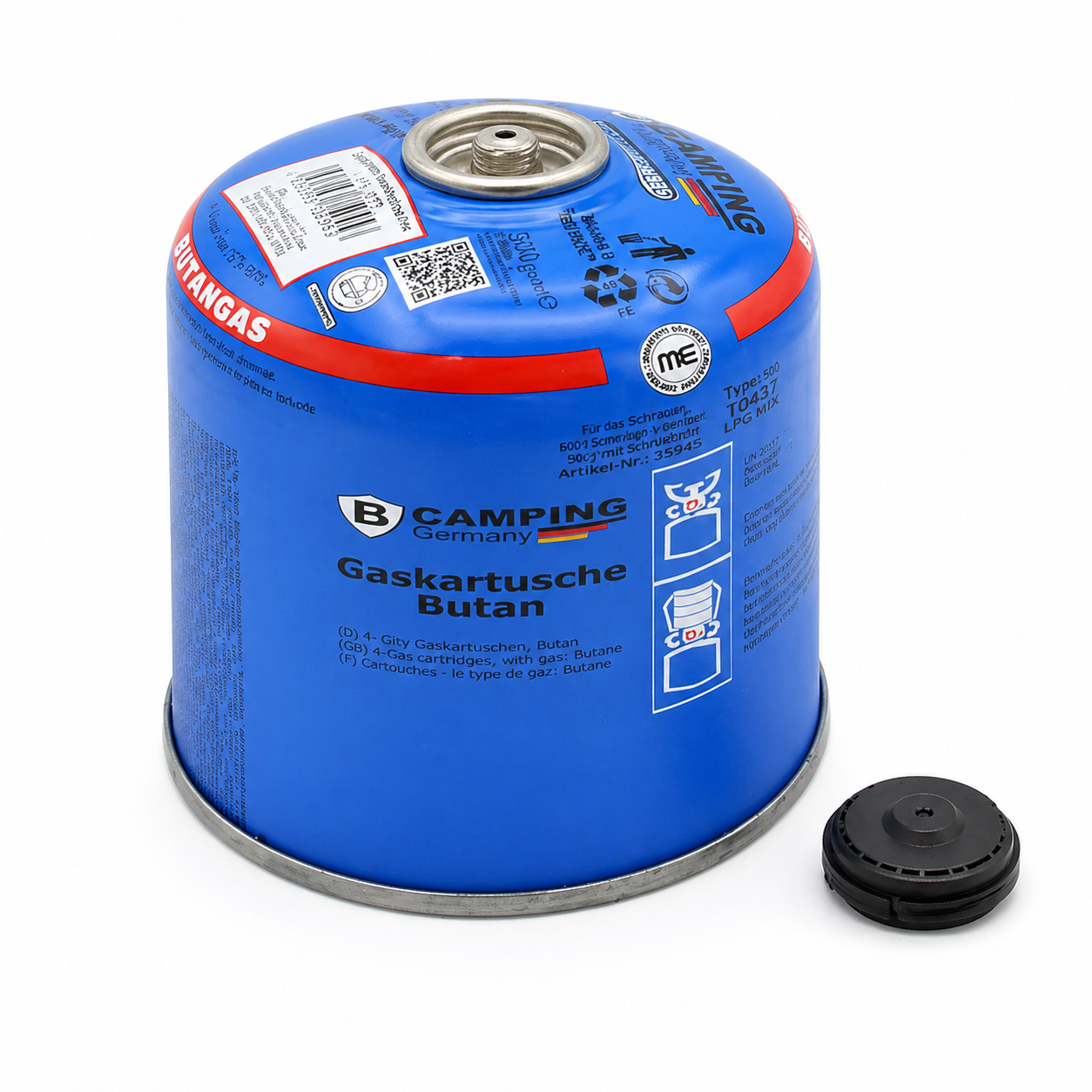 Butan-Gaskartusche 500 g mit 7/16 Zoll Schraubventil für Gaskocher