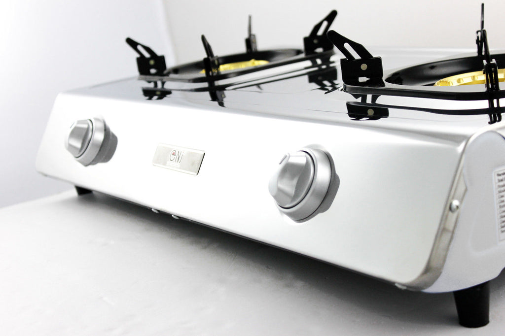 NSD-2 Edelstahl Gaskocher 2 flammig mit Zündsicherung Campingkocher