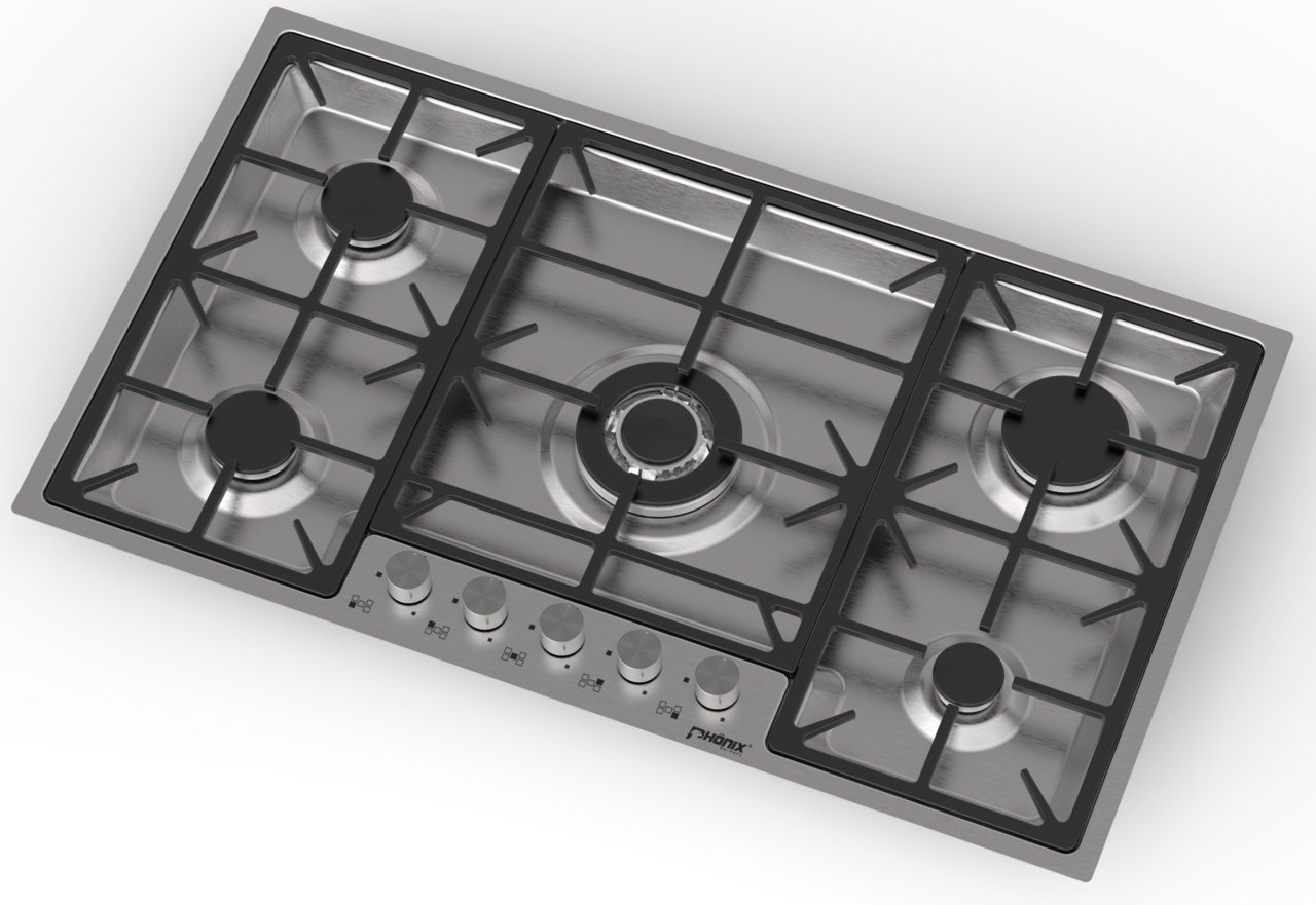 Phönix PS-905FL flächenbündiges Gaskochfeld 5 flammig Edelstahl