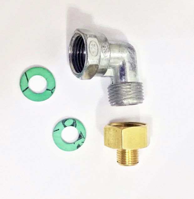 Gasadapter-Set Messing 1/2 Zoll R auf 1/4 Zoll links mit 90 Grad Winkel
