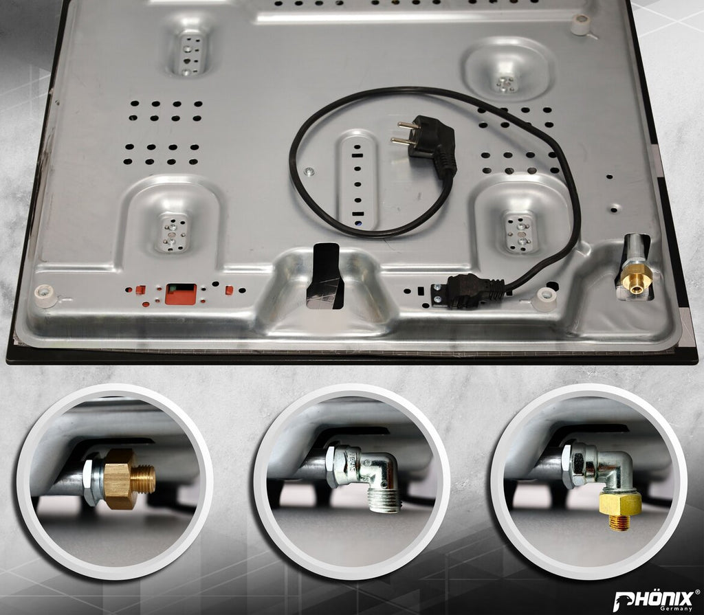 Phönix PG-604ST Einbau Gaskochfeld 4 flammig Glas Gaskocher + Zubehör
