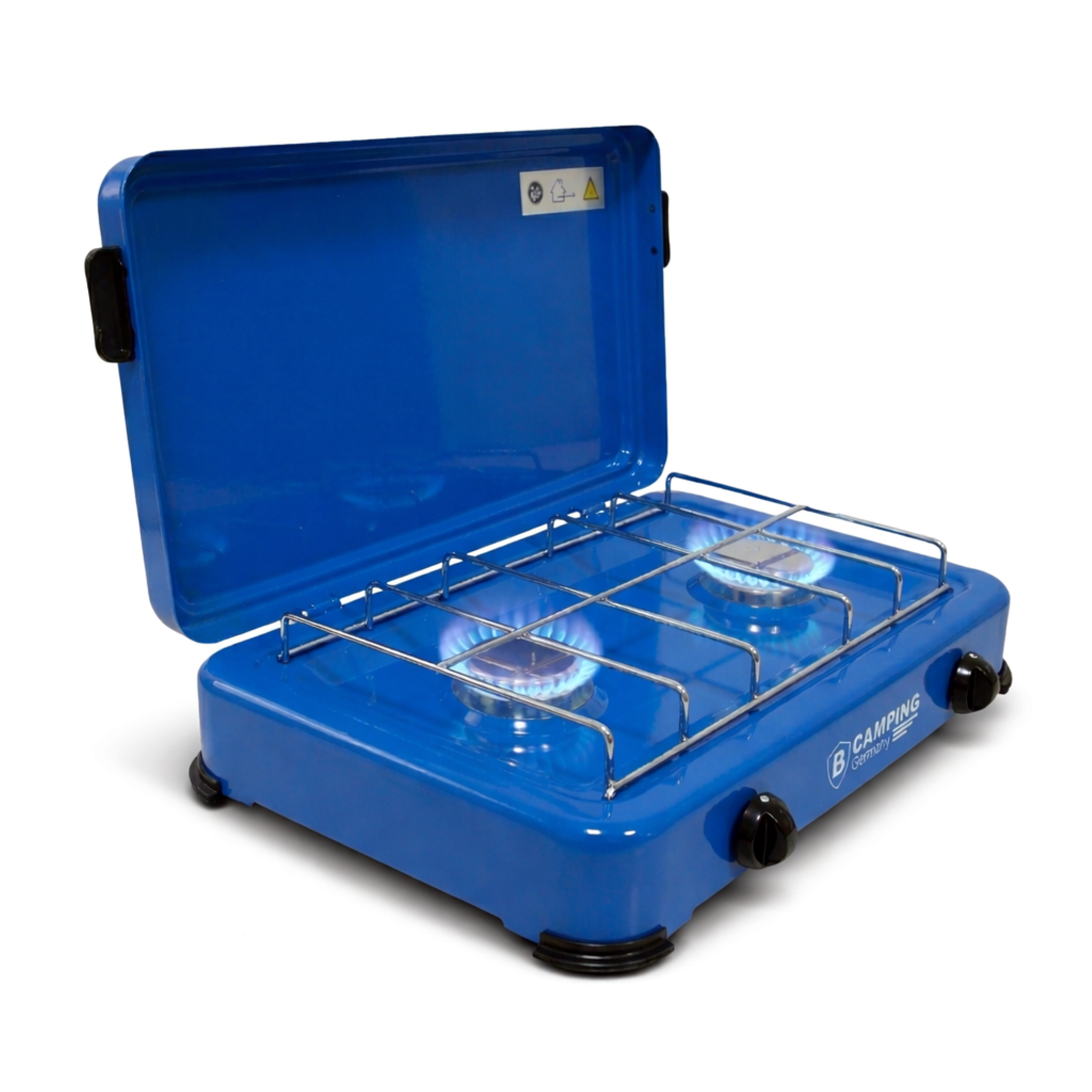 Propan Gaskocher 2 flammig Campingkocher 2,9 KW mit Deckel