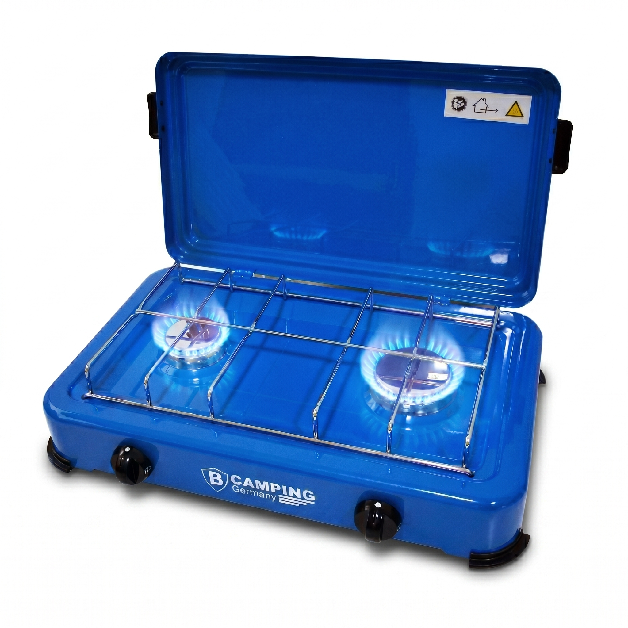 Propan Gaskocher 2 flammig Campingkocher 2,9 KW mit Deckel