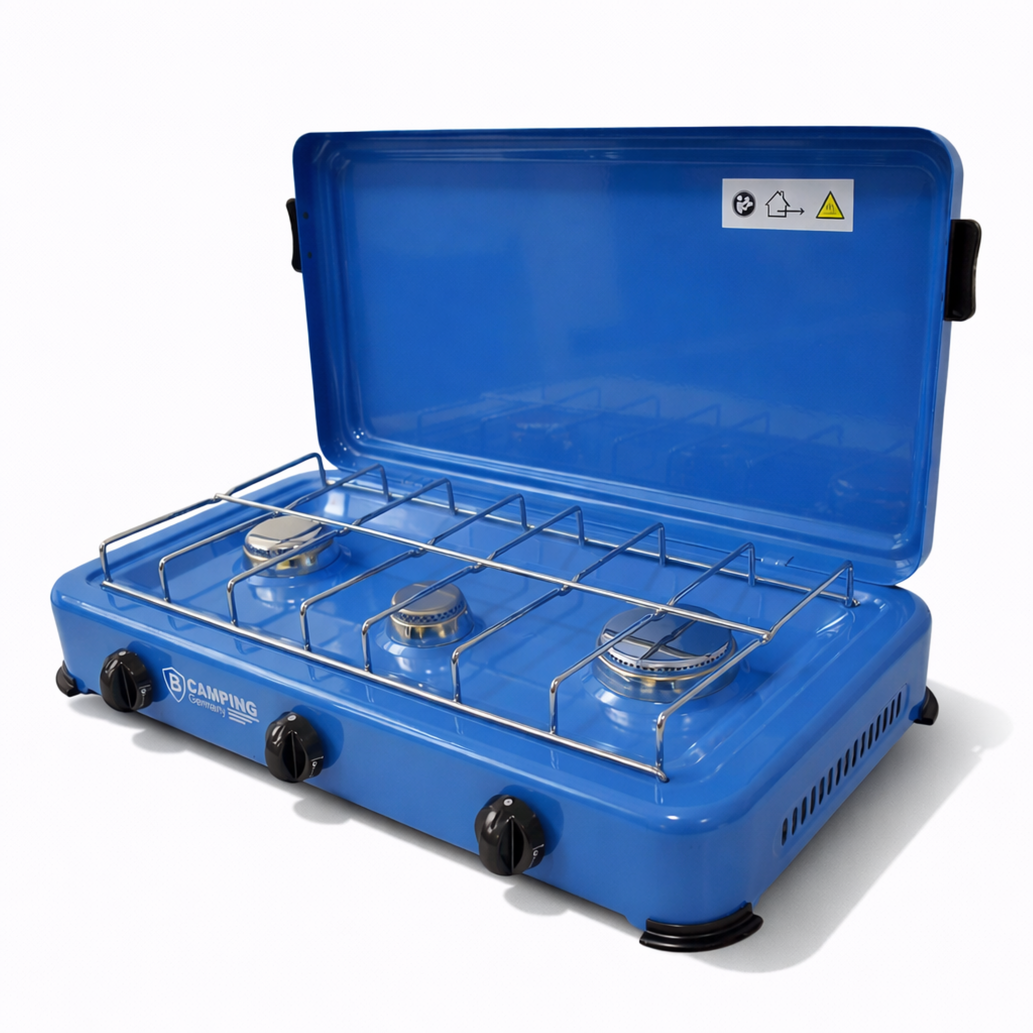 Propan Gaskocher 3 flammig Campingkocher 3,7 KW mit Deckel