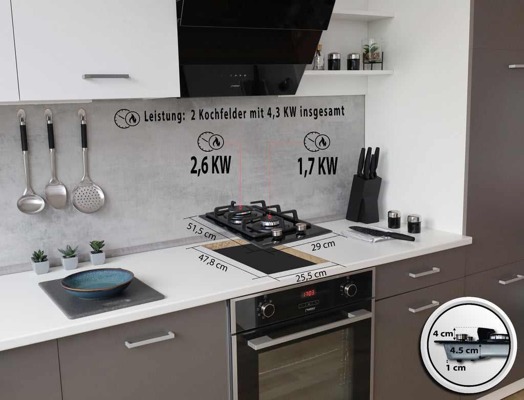 Phönix Domino-DG Gaskochfeld Glas Gaskocher 2 flammig, Propan /H-Gas