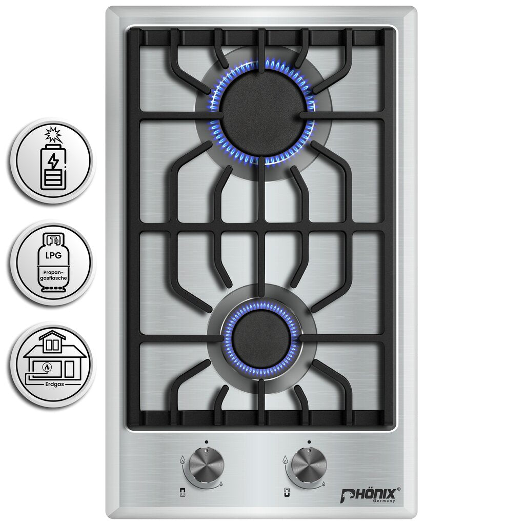 Phönix Domino-BSL Gaskochfeld 2 flammig, Propan/H-Gas Batterie-Zündung