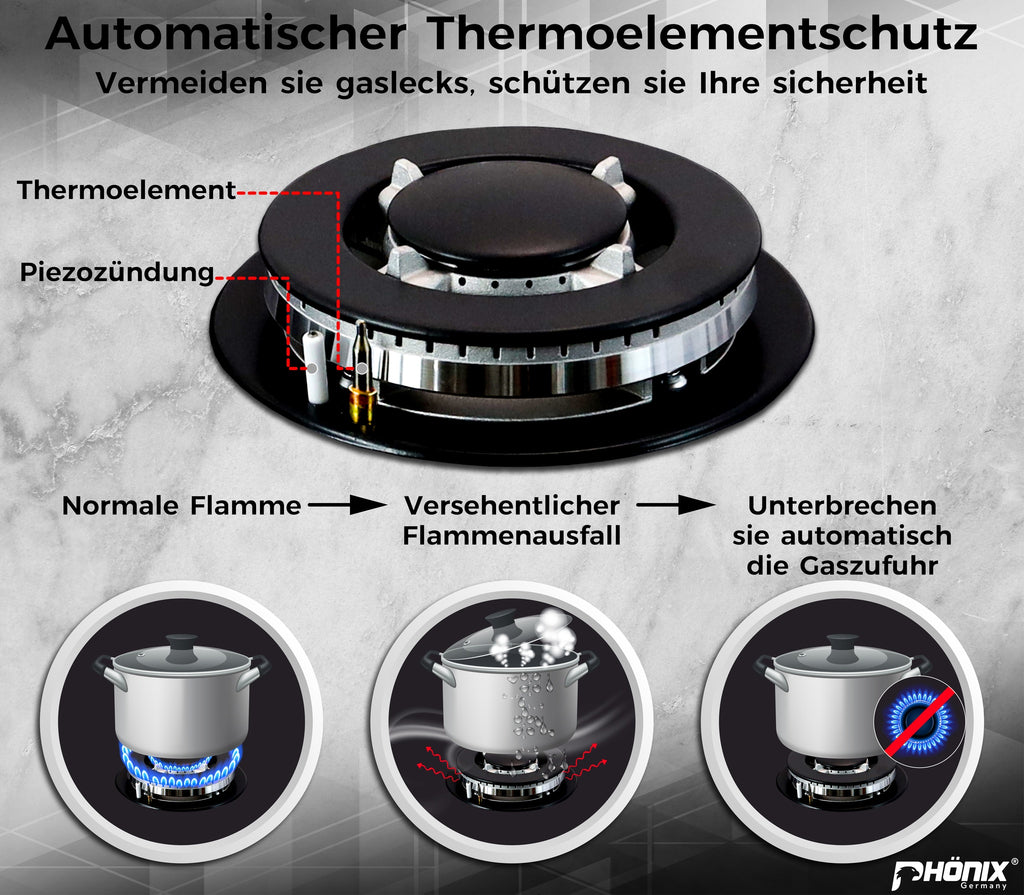 Phönix PS-905L Gaskochfeld Inox Gaskocher 5 flammig Propan /H-Gas