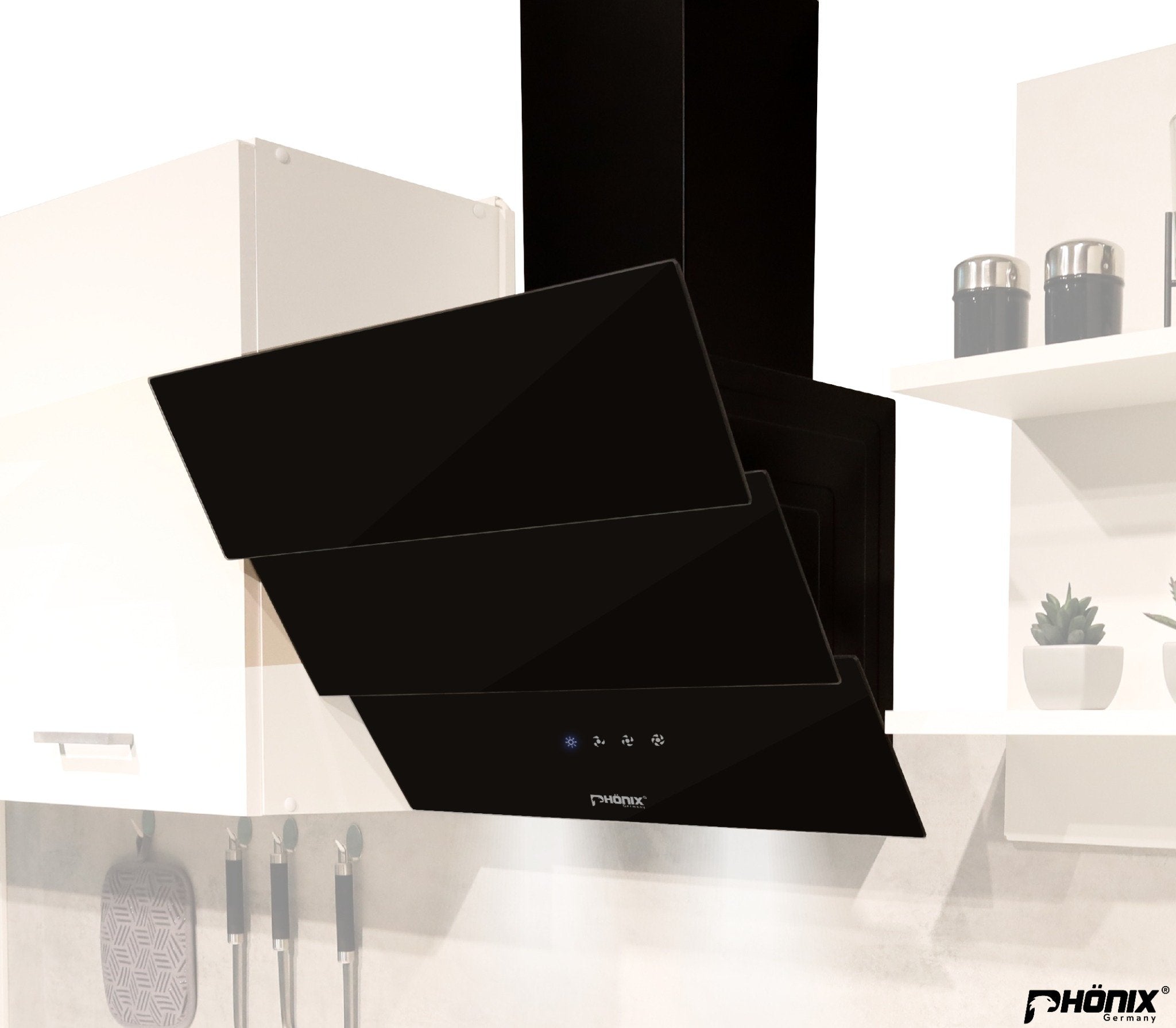Phönix PHD-60GT Kopffrei Dunstabzugshaube 60cm Wandhaube Abluft Umluft