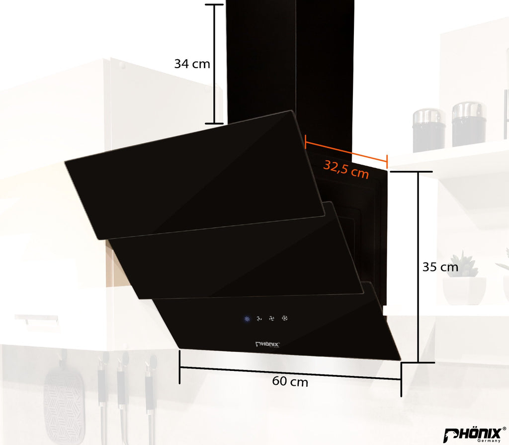 Phönix PHD-60GT Kopffrei Dunstabzugshaube 60cm - Wandhaube Abluft Umluft