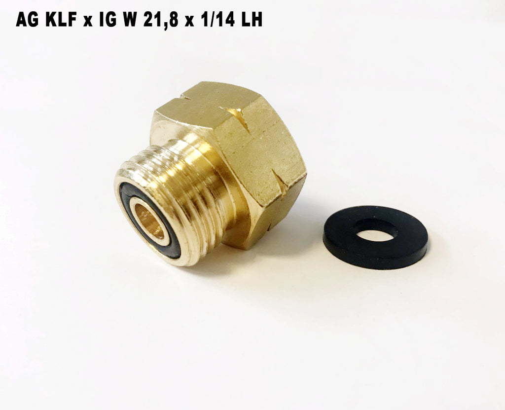 Zwischenstutzen Gasflaschenadapter Druckregler KLF x IG W21,8 x 1/14LH