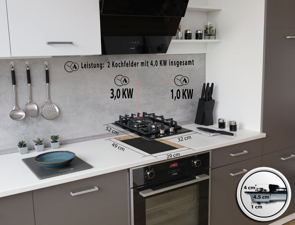 Phönix Domino-GL Gaskochfeld Glas Gaskocher 2 flammig, Propan / H-Gas