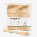 Holzgabeln 100 Stück aus Birkenholz in transparenter Verpackung