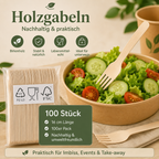 Holzgabeln aus Birkenholz 100er Pack für Salat Bowls Imbiss Events und Take-away