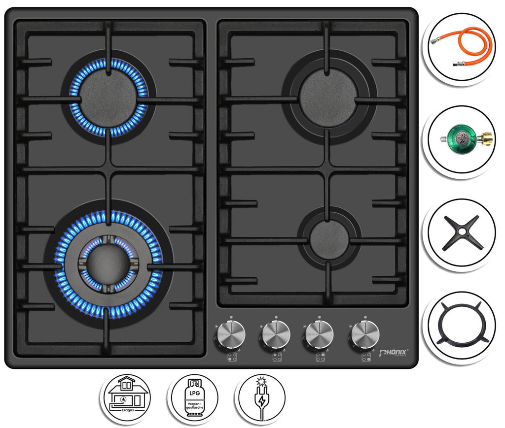 Phönix PE-603T Gaskochfeld 4 flammig Gaskocher emailliert + Zubehör