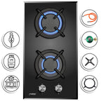 Phönix Domino-GT Gaskochfeld Glas 2 flammig Autark + Set Propan /H-Gas