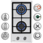 Phönix Domino-GW Gaskochfeld Weiß Glas 2 flammig Autark Propan /H-Gas