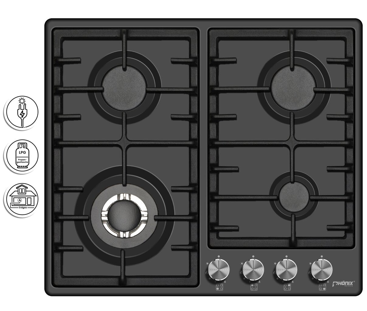 Phönix PE-603T Gaskochfeld 4 flammig Gaskocher emailliert + Zubehör
