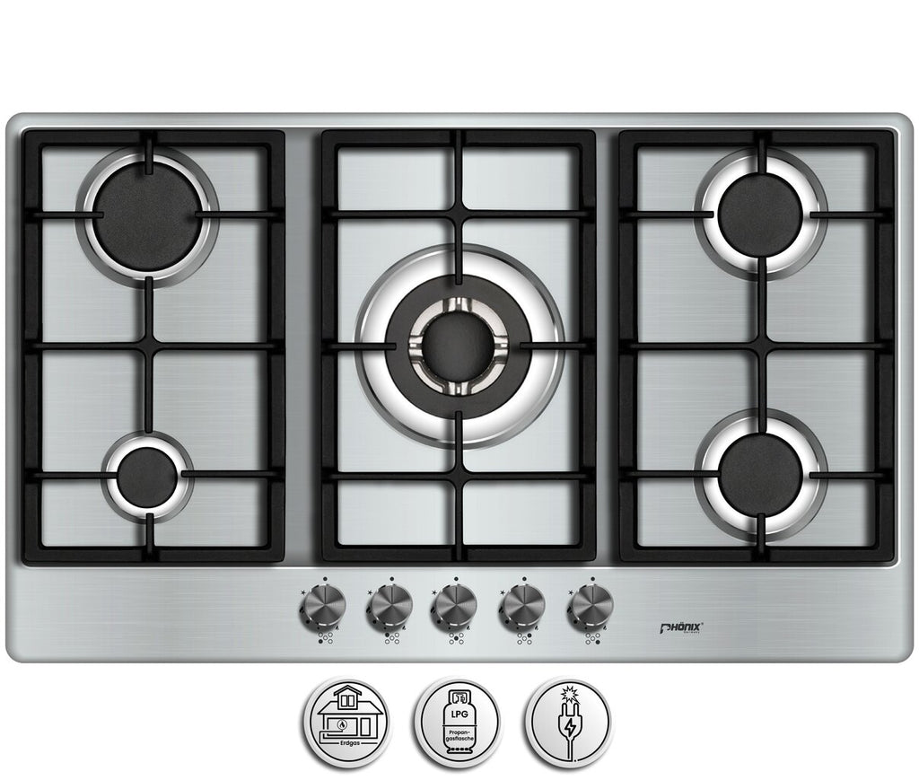 Phönix PS-901T Gaskochfeld Gaskocher 5 flammen Edelstahl Propan /H-Gas