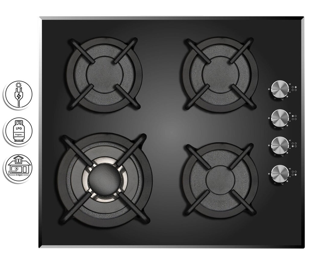 Phönix PG-604ST Einbau Gaskochfeld 4 flammig Glas Gaskocher + Zubehör