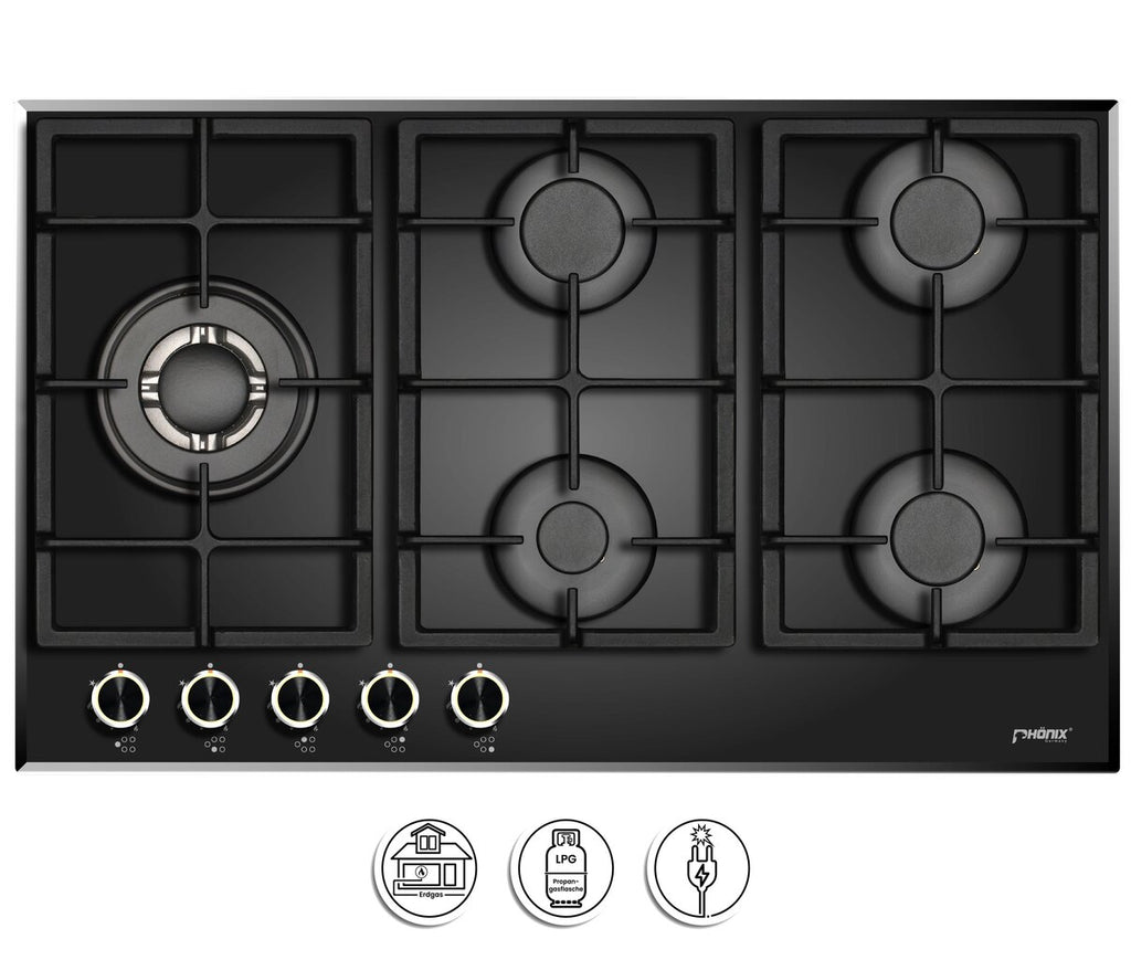 Phönix PG-901LT Gaskochfeld Gaskocher 5 flammig Propan / Erdgas + Set