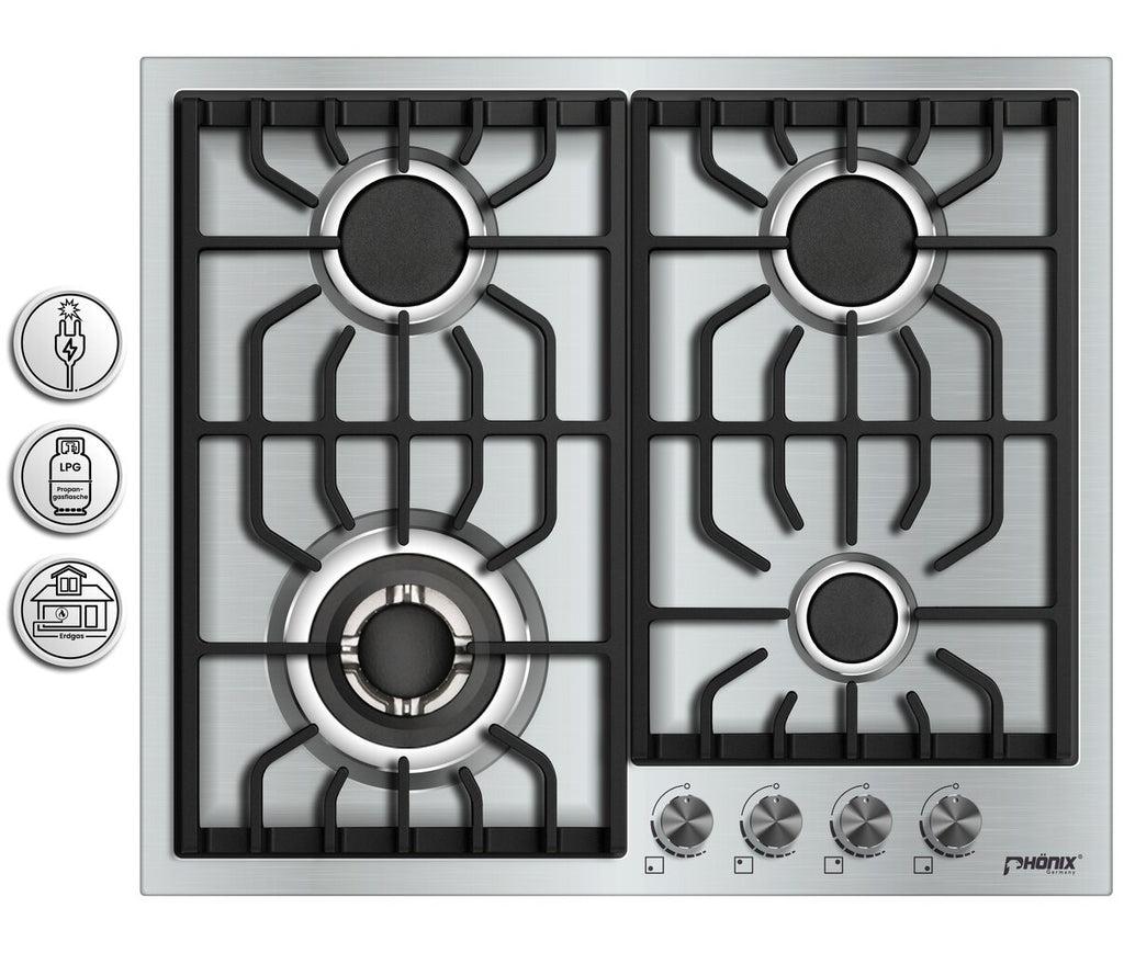 Phönix PS-604L Gaskochfeld 4 flammig Edelstahl Gaskocher Einbauherd