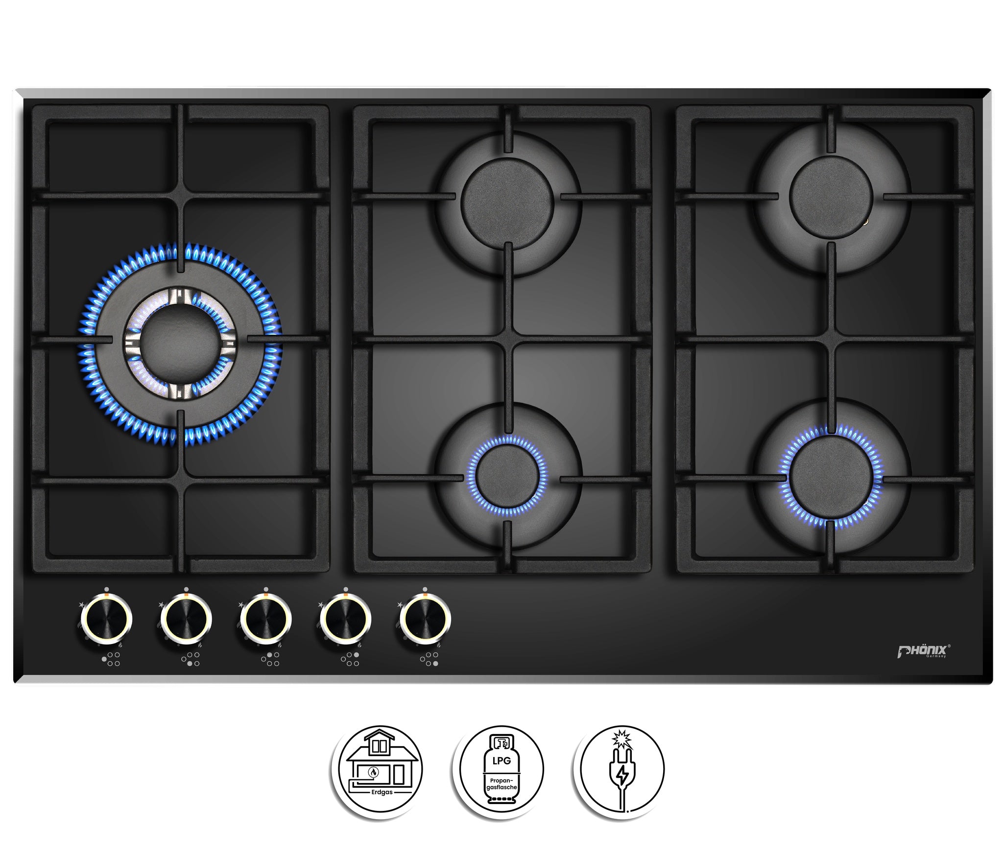Phönix PG-901LT Gaskochfeld Gaskocher 5 flammig Propan / Erdgas