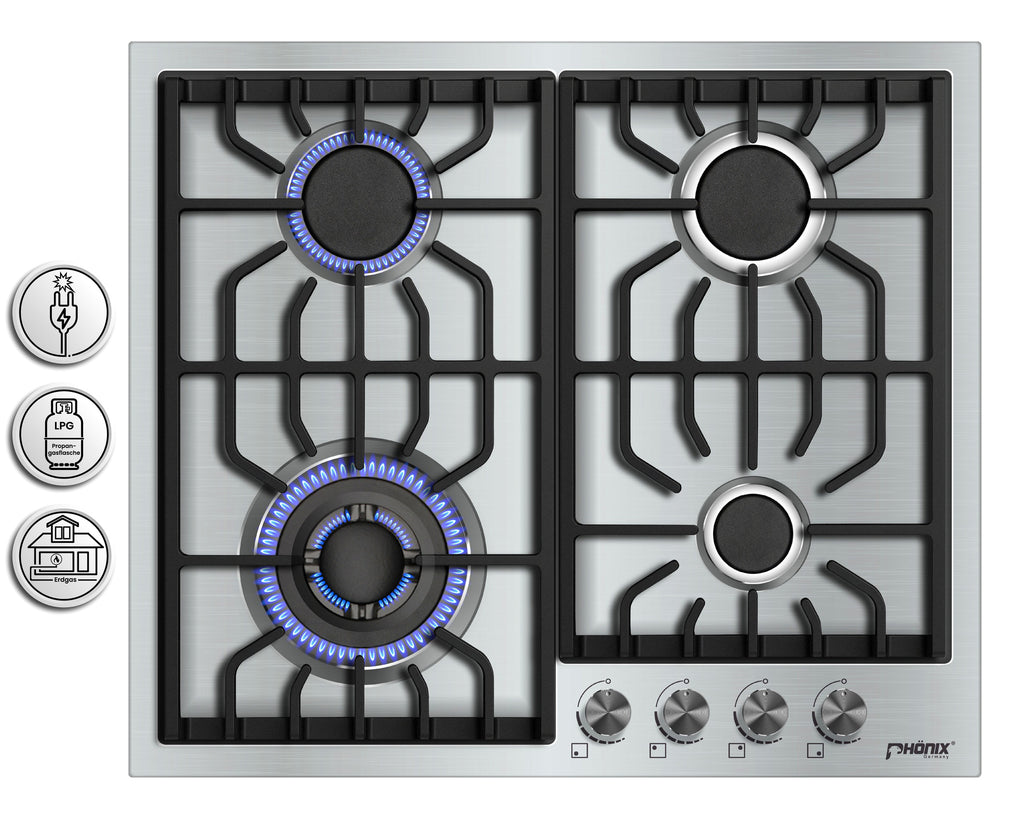 Phönix PS-604L Gaskochfeld 4 flammig Edelstahl Gaskocher Einbauherd