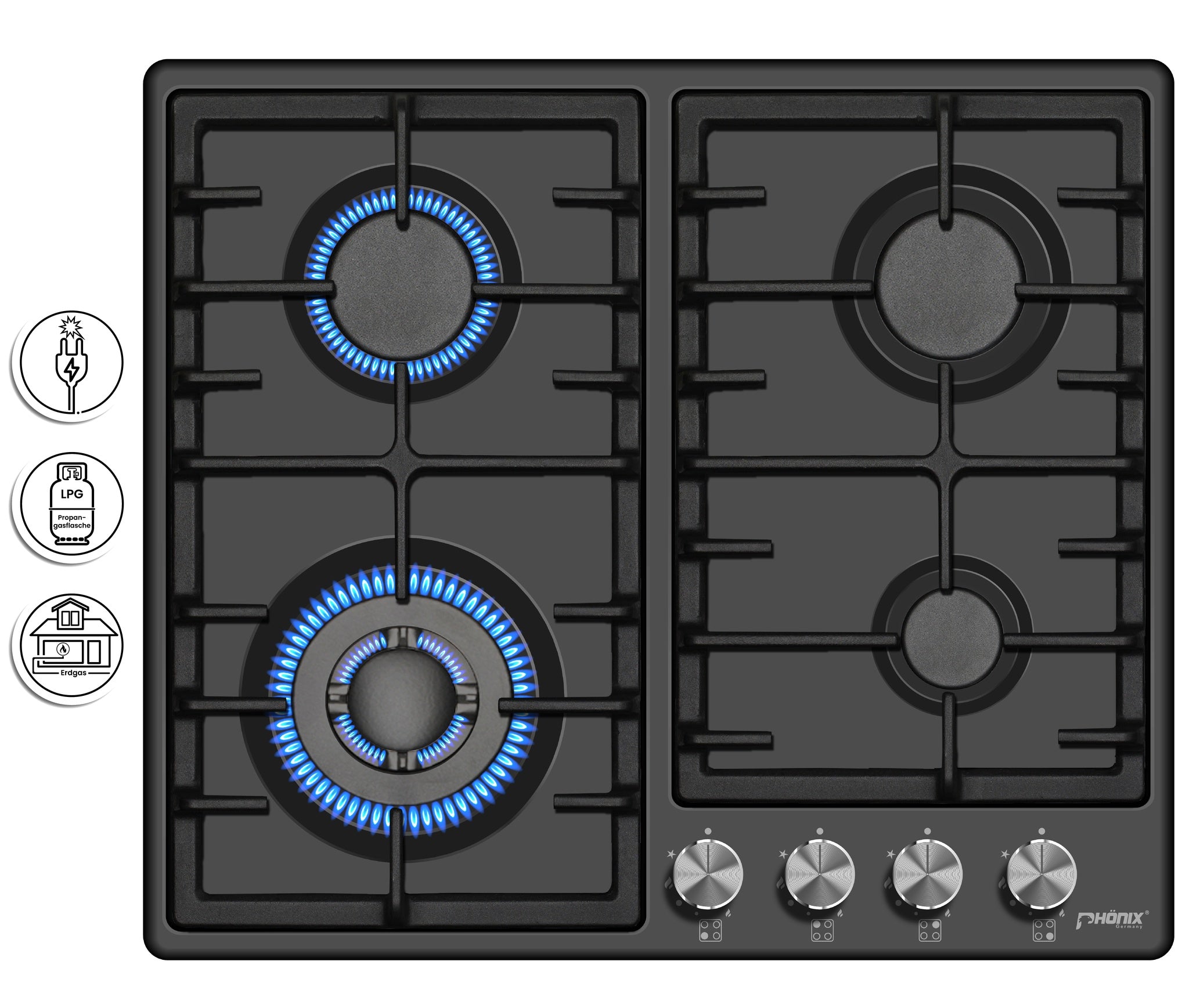 Phönix PE-603T Gaskochfeld 4 flammig Gaskocher emailliert