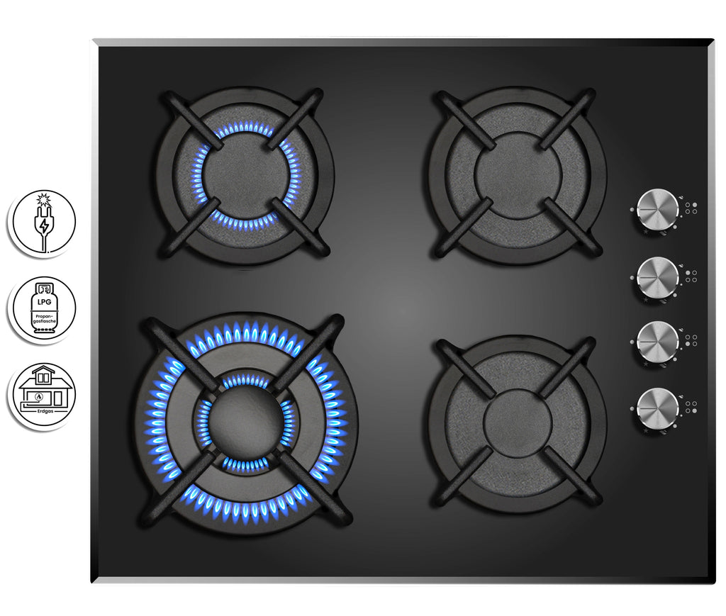 Phönix PG-604ST Einbau Gaskochfeld 4 flammig Glas Gaskocher